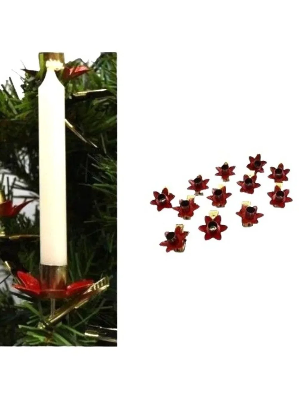 Vintage Red Poinsettia Metal Candle Clips Christmas Tree Decor Set of 12